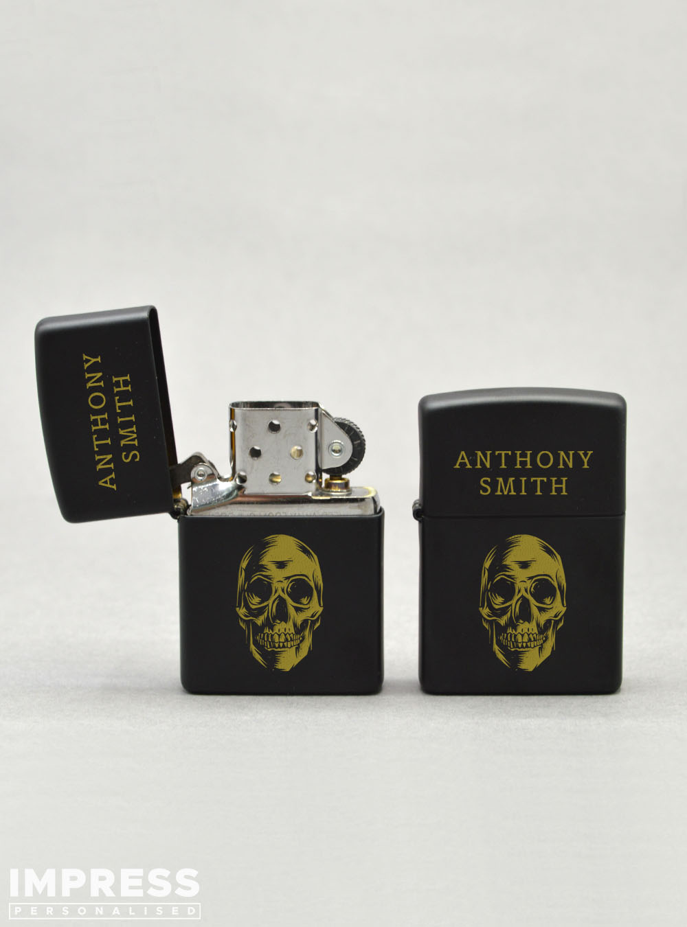 Original Black Zippo Lighter with Personalised Skull Design – Impress Personalised Gifts